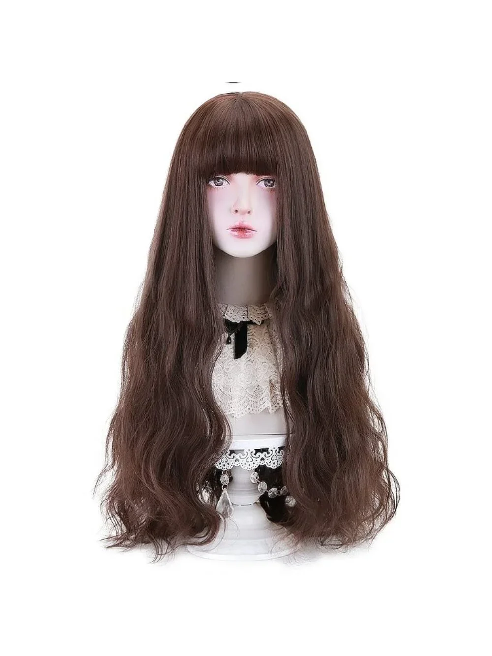 Women's Brown Natural Long Wavy Cosplay Heat Resistant Synthetic Fiber Wigs